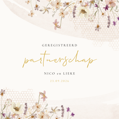 Geregistreerd partnerschap uitnodiging met floral veldbloemen