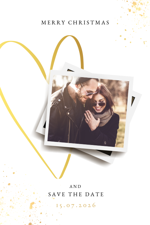 Foto Save the Date kerstkaart foto met goudkleurig hart