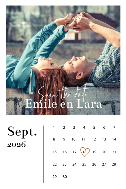Save the Date kaart met foto en kalender
