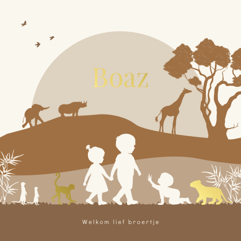 Luxe silhouet geboortekaartje voor een derde kindje in de jungle