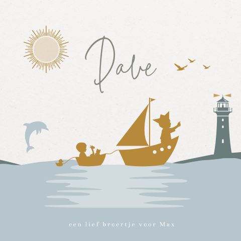 Broertjes varen in bootje silhouet kaartje met ronde hoeken