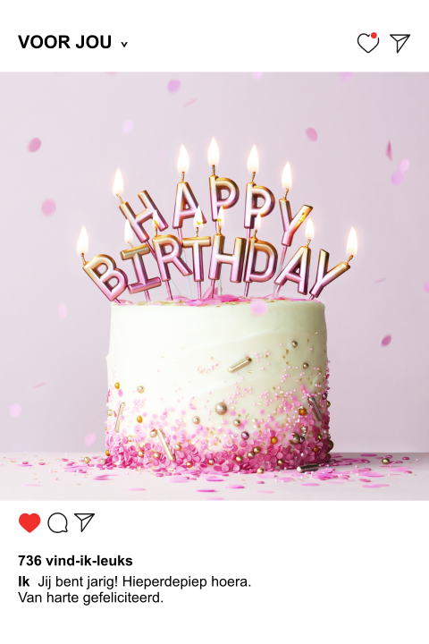 Verjaardag vrouw wenskaart insta post met taart happy birthday