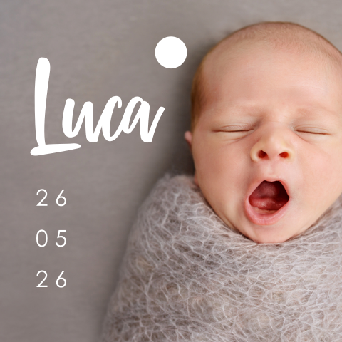 Fotolabel geboorte met foto, naam en datum (per 16 stuks)