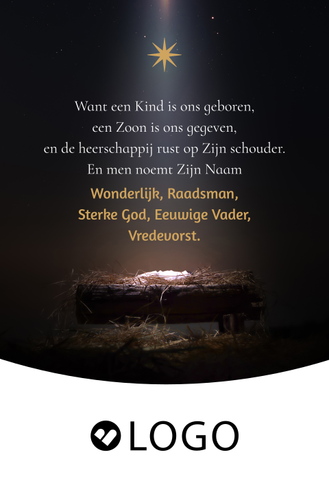 Christelijke zakelijke kerstkaart met bijbeltekst en foto kribbe