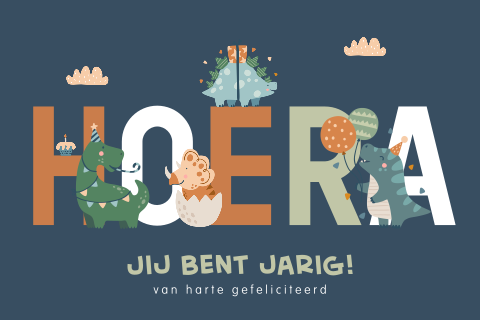 Verjaardagskaart jongen hoera dinosaurussen