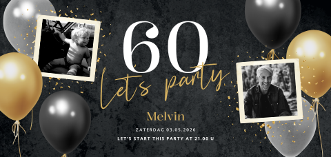 Stoere en feestelijke 60 jaar uitnodiging verjaardag met foto's
