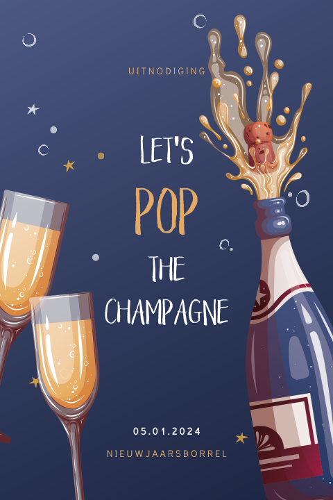 Nieuwjaarsborrel uitnodiging Let's pop the champagne