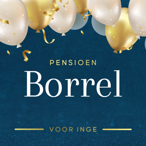 Stijlvolle pensioen uitnodiging met ballonnen en goudfolie