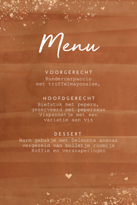 Hippe menukaart Roest met gouden spetters