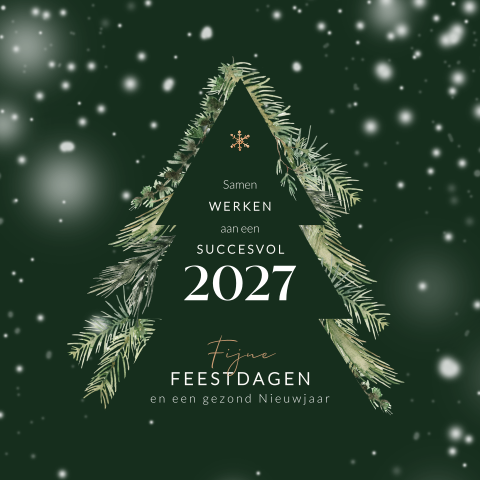 Kerstboom zakelijke kerstkaart met dennentakken en sneeuw
