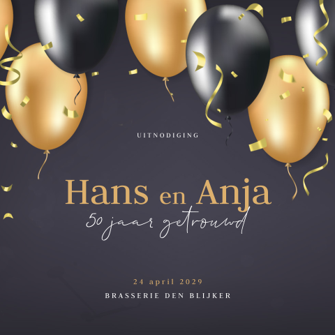 Huwelijksjubileum 50 jaar getrouwd uitnodiging met ballonnen
