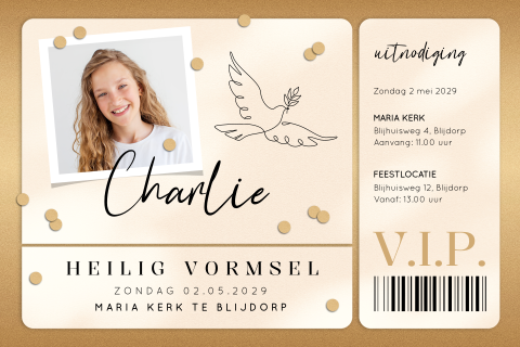 Ticket uitnodiging vormsel met eigen foto