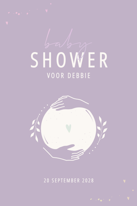 Hippe uitnodiging babyshower handen op buik met foliedruk