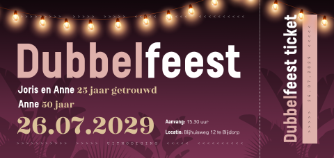 Ticket uitnodiging dubbel feest met lampenslinger
