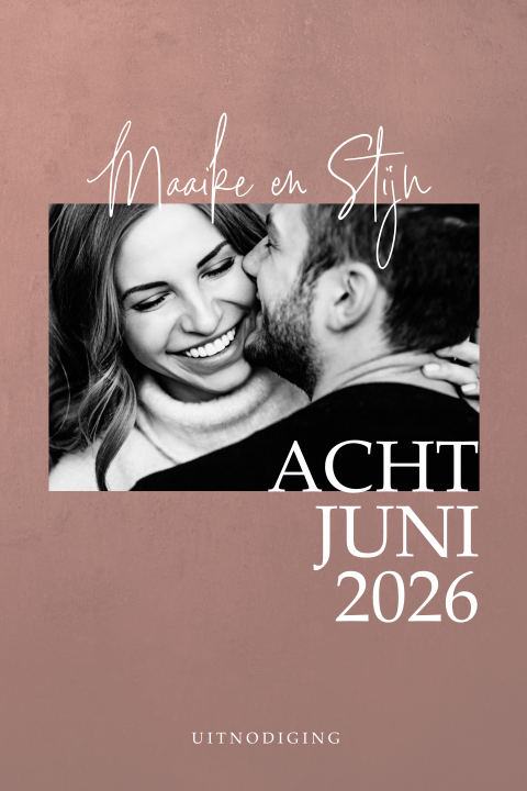 Foto trouwkaart met trendkleur terra roza