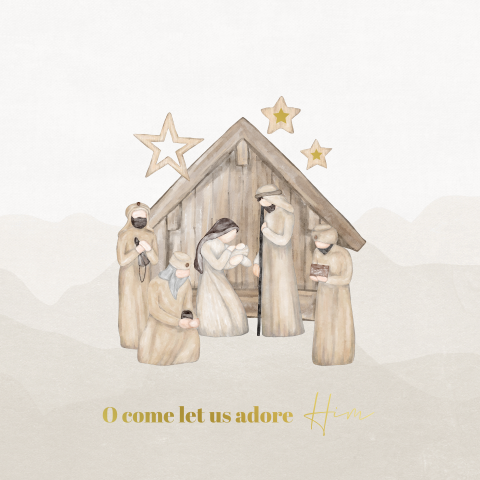 Luxe christelijke kerstkaart met kerststal en goudfolie