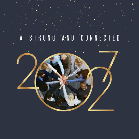 Connected 2027 kerstkaart zakelijk met jaartal en foto