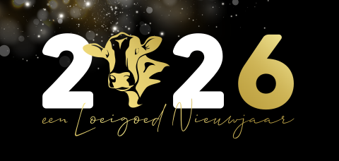 Loeigoed nieuwjaar zakelijke kerstkaart met koe en goudfolie