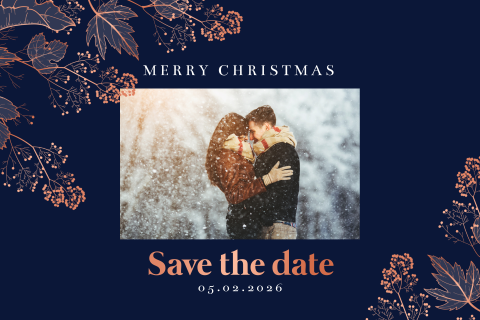 Romantische Save the Date kerstkaart met foto