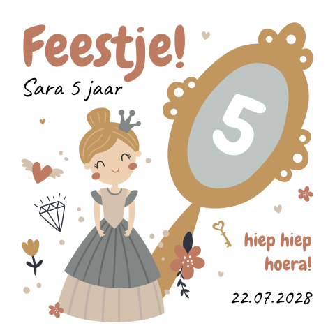 Uitnodiging kinderpartijtje met een prinsessen thema en spiegel
