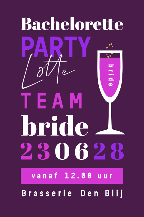 Vrijgezellenfeest uitnodiging team bride met champagne