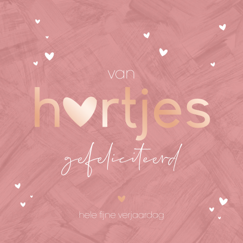 Foliedruk felicitatiekaart voor een verjaardag met hartjes