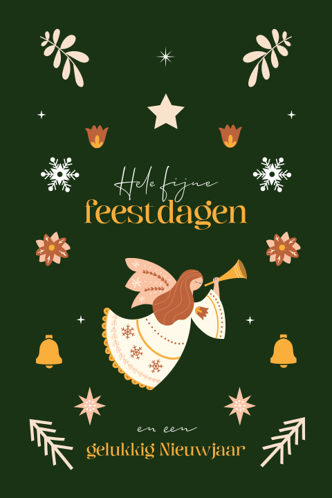 Engel kerstkaart met ijskristallen en sterretjes