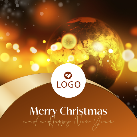 Zakelijke kerstkaart internationaal met goudlook en wereldbol foto