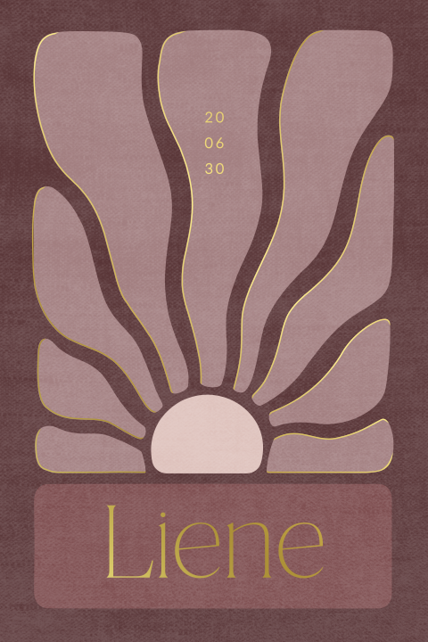 Geboortekaartje voor een meisje met abstracte zon en foliedruk