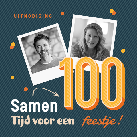 Feestelijke uitnodiging dubbel feest retro, confetti en foto