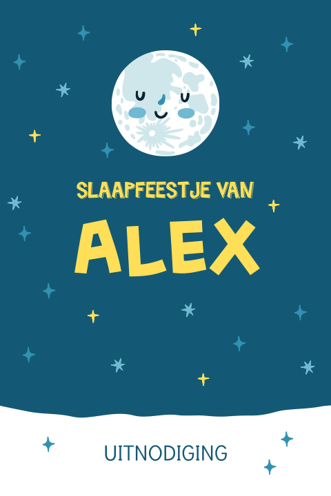 Uitnodiging slaapfeest met maan en sterrenhemel in de nacht