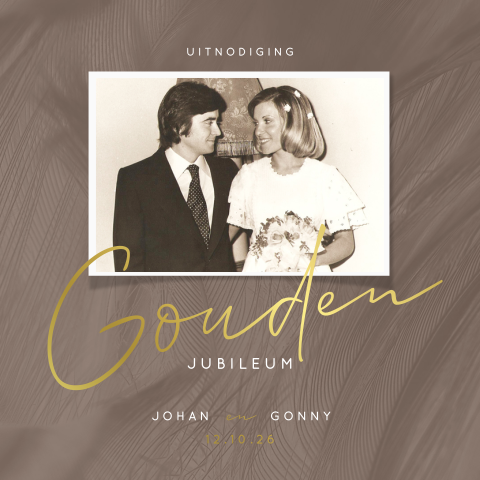 Moderne foto jubileumkaart 50 jaar getrouwd met goudfolie