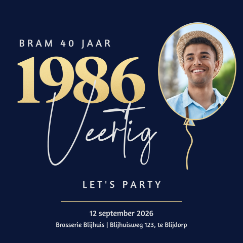 40 jaar verjaardag uitnodiging met jaartal, ballon en foto