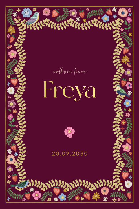 Boho aquarel bloemen geboortekaartje voor een meisje met foliedruk