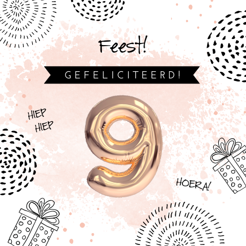 Felicitatiekaart meisje met cirkels en balloncijfer