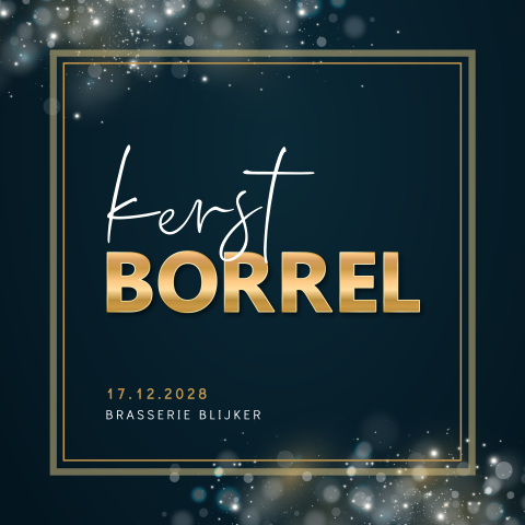 Uitnodigingskaart borrel met sierlijk lettertype en gouden accenten