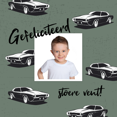 Stoere jongens felicitatiekaart met foto en auto's