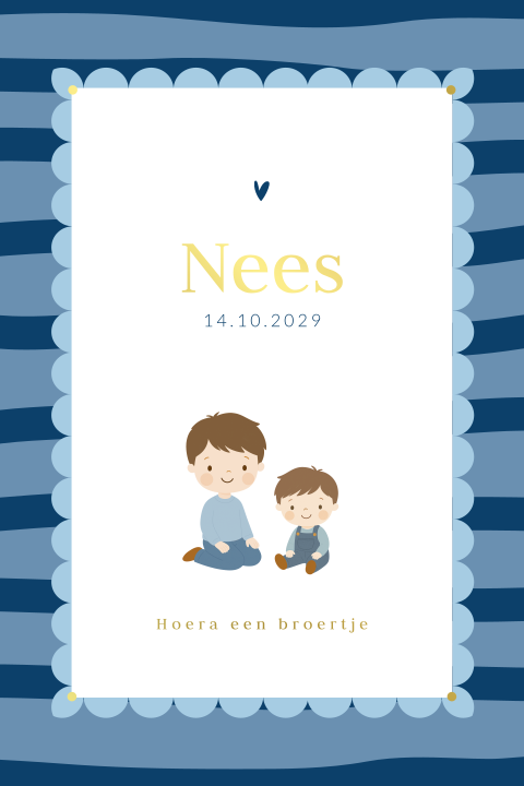 Geboortekaartje voor een jongen met grote broer en strepen met folie