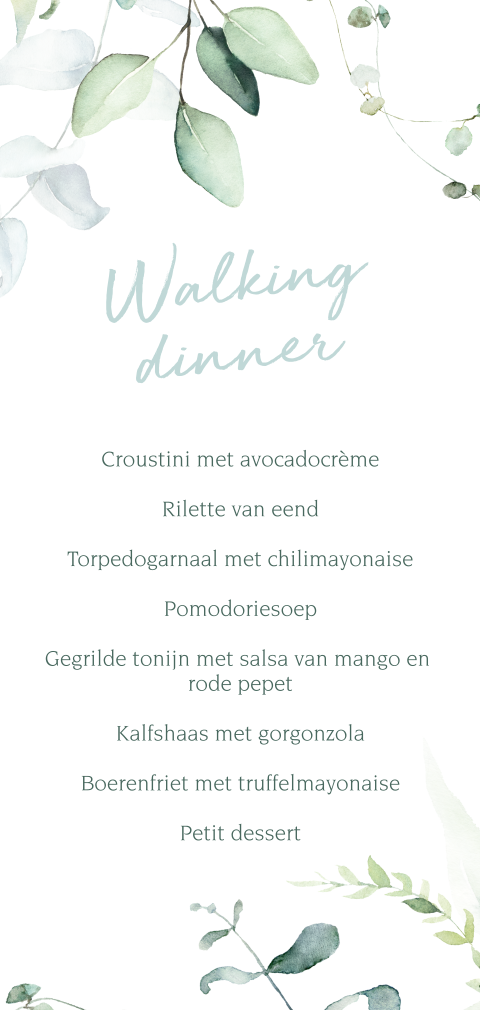 Menukaart Floral and Blue