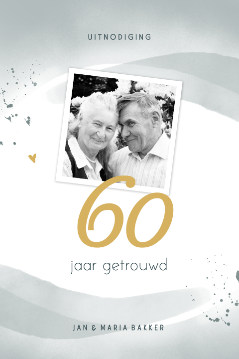 60 jaar getrouwd uitnodiging met foto en aquarel