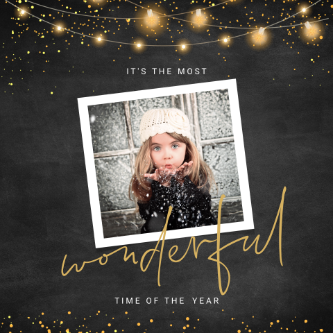 Kerstkaart met foto en brandende lampjes