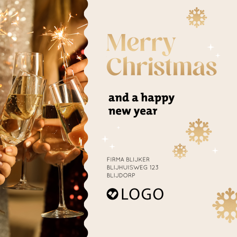 Zakelijke kerstkaart met proostende glazen en eigen logo