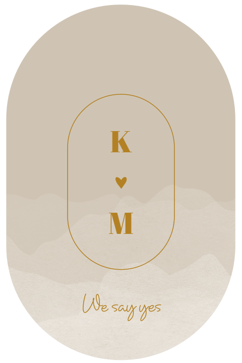 Unieke aquarel trouwkaart in ovale vorm met bergen