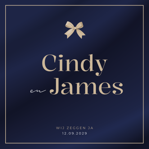 Chique trouwkaart met namen bruidspaar en strikje