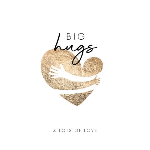 Knuffel en big hugs wenskaart met gouden hart