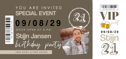 21 uitnodiging verjaardag voor een man VIP ticket