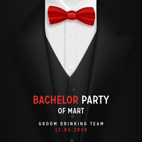 Vrijgezellenfeest uitnodiging voor een man met trouwpak
