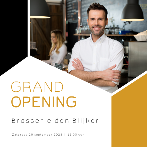 Strakke zakelijke uitnodiging grand opening met eigen foto