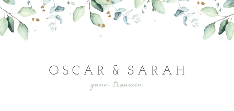 Trouwkaart met botanische watercolor takjes en tijdlijn
