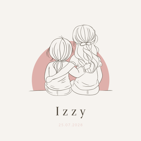 Geboortekaartje zusjes met lijntekening en horizon